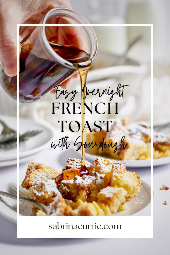 Someone pouring syrup over a plate of French toast.